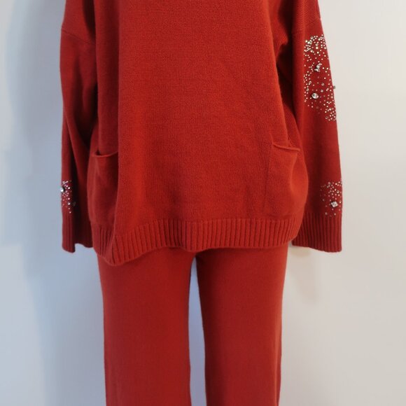 NWT Womens Regina Brick Red Cashmere 2 Pc Set Palazzo Pants Cowl Neck Sweater L - Picture 5 of 15